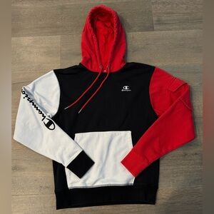 Champion Colorblock Classic Fleece Pullover Hoodie Black Red White Mens
